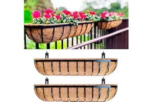 LÁLÁGREEN LaLaGreen Railing Planters Box (36", 2 Pack) Black Metal Rectangular Window Flower Box with Coco Liner, Extra Large Wall Hanging Planter for Outdoor Plants Deck Rail Fence Bracket Balcony Porch Garden