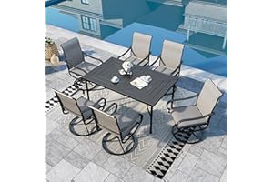 Sophia & William Outdoor Dining Set Patio Dining Set for 6 Outdoor Table and Chairs 7 Pieces Outdoor Patio Set with Swivel Patio Chairs 64" Metal Table for Garden Pool All Weather Grey