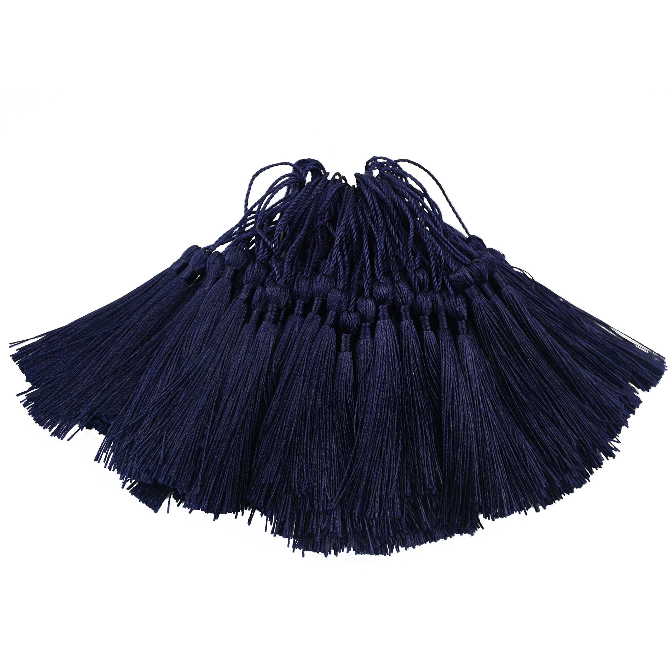 100pcs 13cm/5 Inch Silky Floss bookmark Tassels with 2-Inch Cord Loop and Small Chinese Knot for Jewelry Making, Souvenir, Bookmarks, DIY Craft Accessory (Dark Blue)
