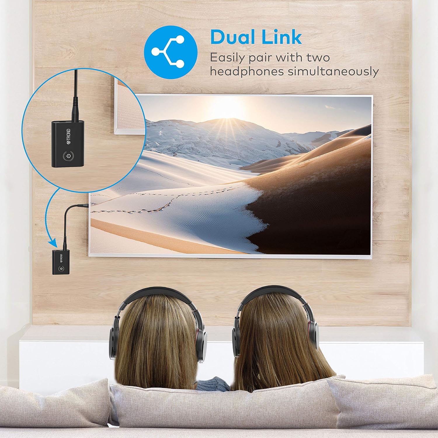 TROND Bluetooth V5.0 Transmitter Receiver for TV PC iPod, 2-in-1 Wireless 3.5mm Adapter (AptX Low Latency, Pair with 2 Bluetooth Headphones Simultaneously): Electronics
