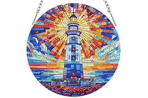 Lxmsja Stained Glass Lighthouse Diamond Painting Ornament Kits, DIY 5D Double-Sided Sun Rays Diamond Art Kits for Adults, Acr