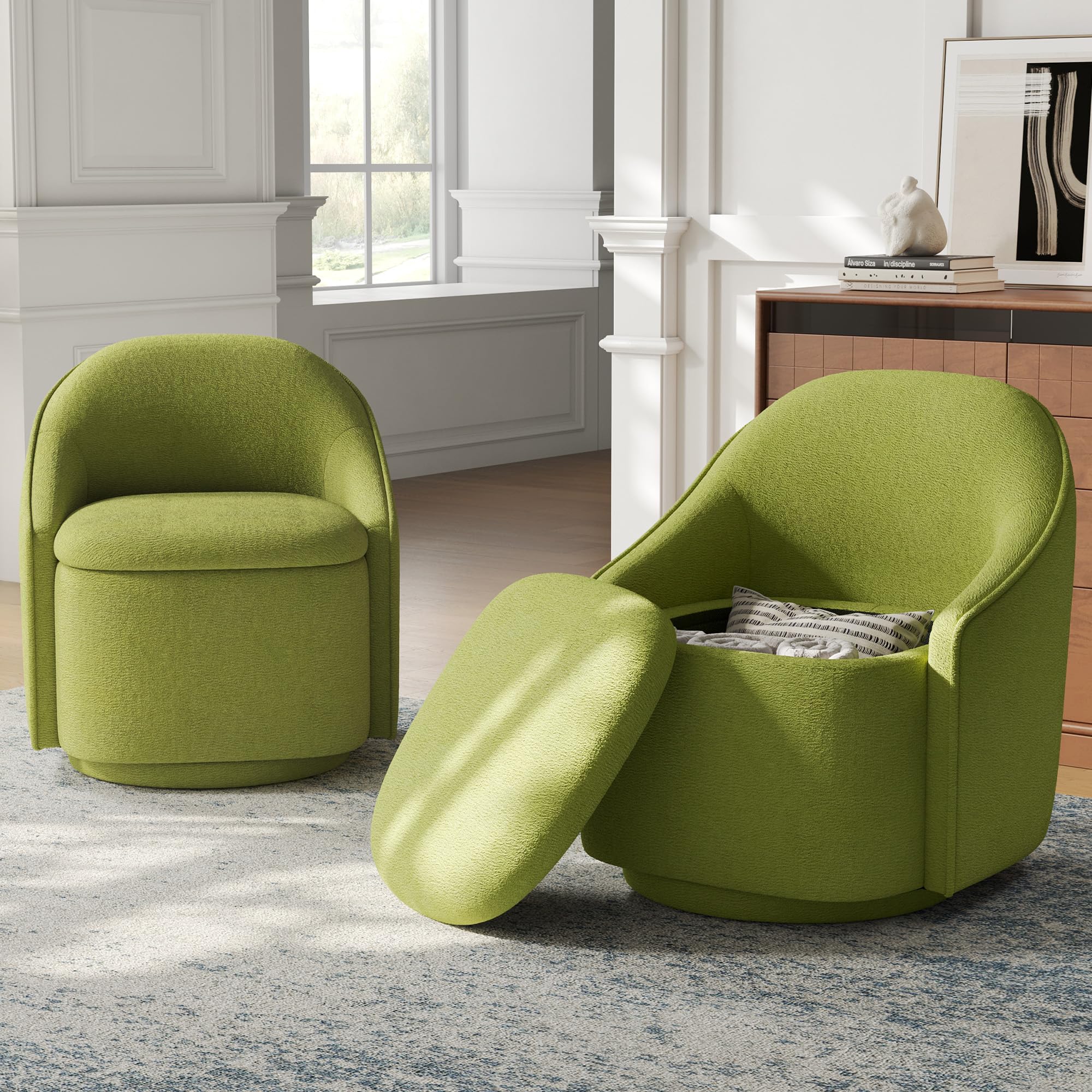 Photo 1 of **SEE NOTES****LINSY Swivel Accent Chair Comfy Chenille Barrel Chairs with Storage 360 Swivel Modern Armchair for Living Room Bedroom, Small Boucle Reading Chair for Study Room (Green)