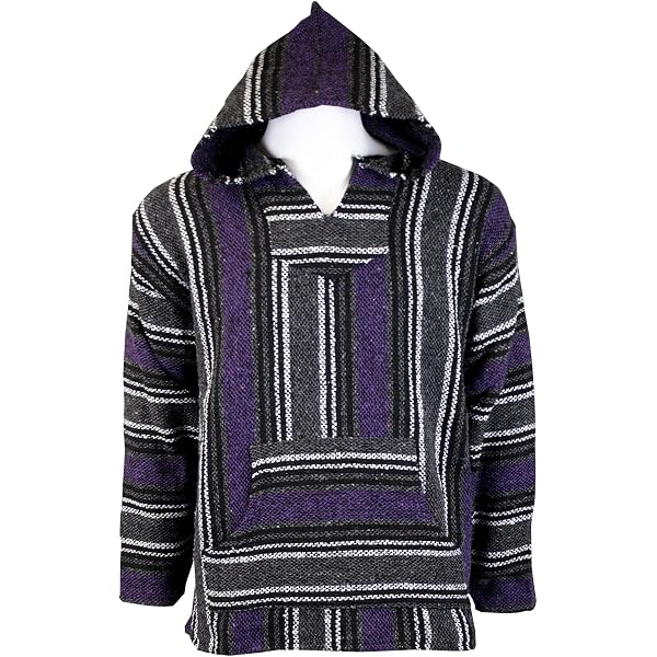 Felpa Con Cappuccio Messicana Baja &ndash; Jerga A Righe Rosse E Blu &ndash; Taglie M-XXL Unisex