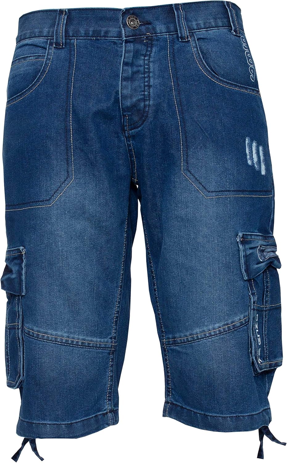 Enzo Jeans Mens Shorts Raw Combat Cargo Pockets Casual Knee Length