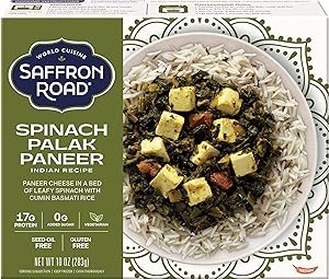 Saffron Road Frozen Spinach Palak Paneer – Seed Oil Free, No Artificial Ingredients, Gluten-Free, Vegetarian – 10 Ounce