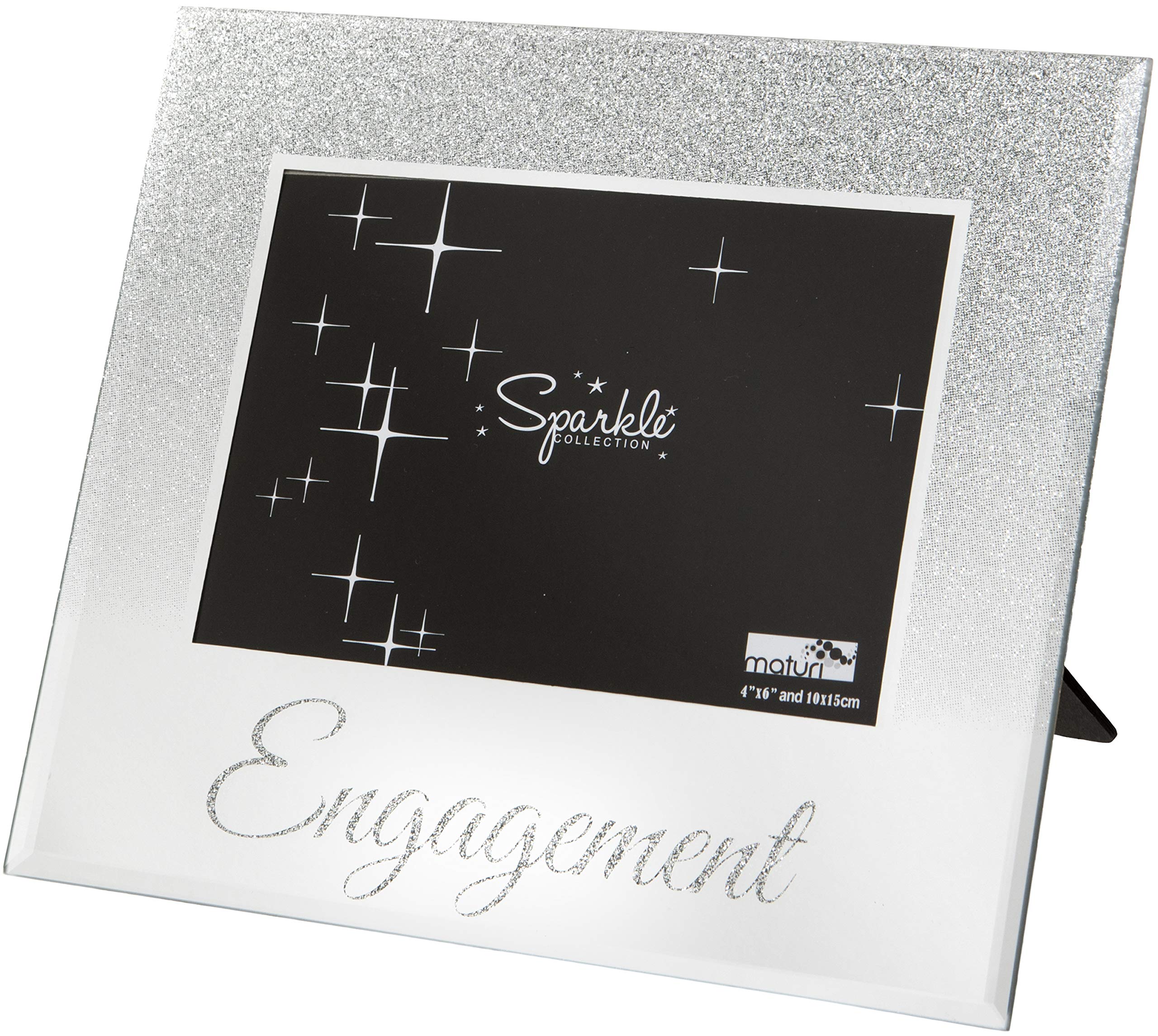 Maturi Silver Glitter Photo Frame, Mirrored 6 x 4 Inch, Engagement Gift