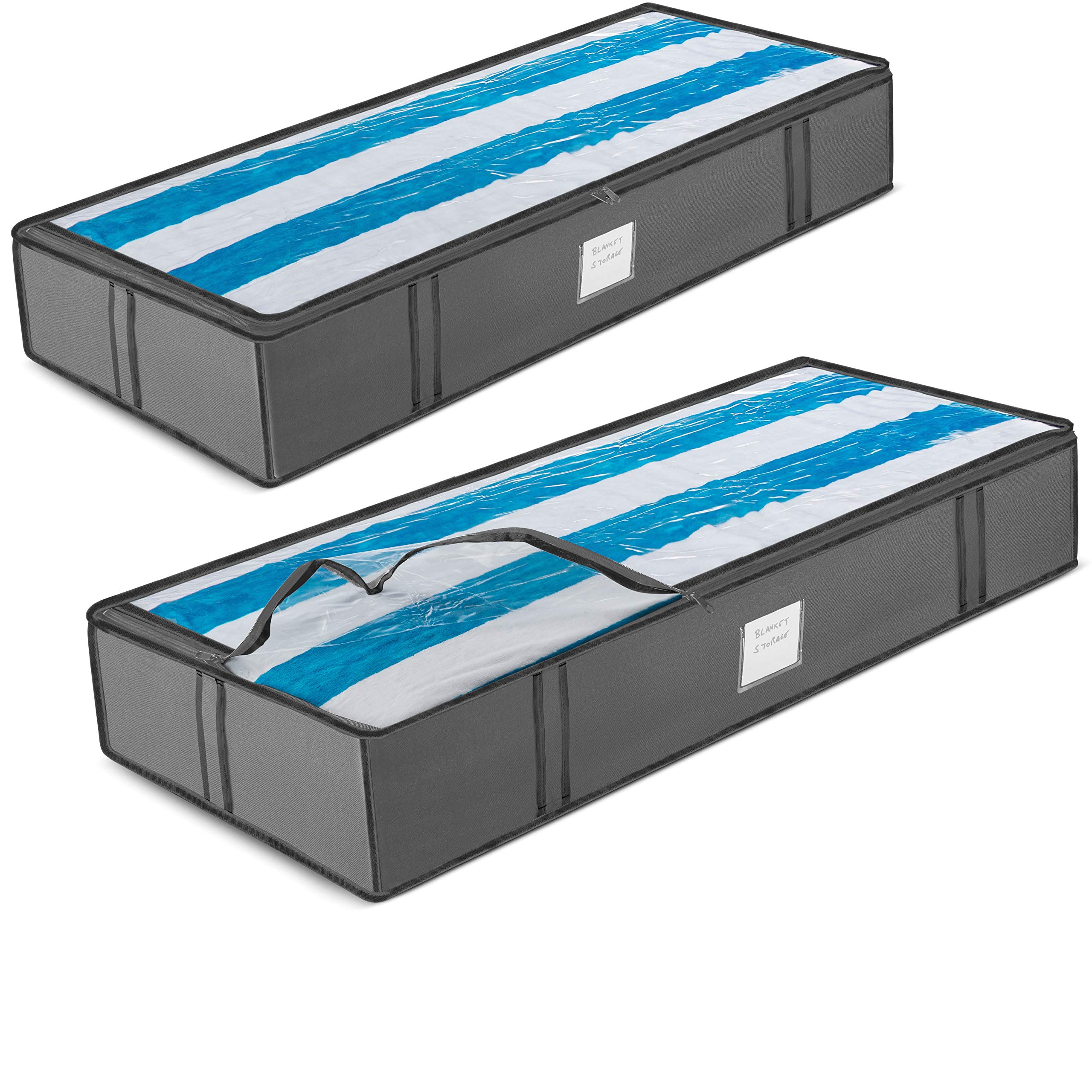 Premium Underbed Storage Bag 600D (2-Pack) Clothes Storage Boxes with Zips, Storage Bags for bedding, King Size Duvet, Linen, Pillow, Shoe - Under Bed Storage Bags for Clothes, Bedroom Storage Box Set