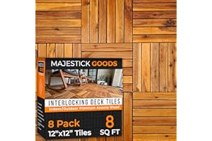 MAJESTICK GOODS 8 Sq Ft Interlocking Deck Tiles Snap Together Wood Flooring - 12 x 12 Acacia Hardwood Outdoor Flooring for Patio - Click Floor Decking Tile, Water Resistant Balcony Flooring, Wooden Parquet Flooring