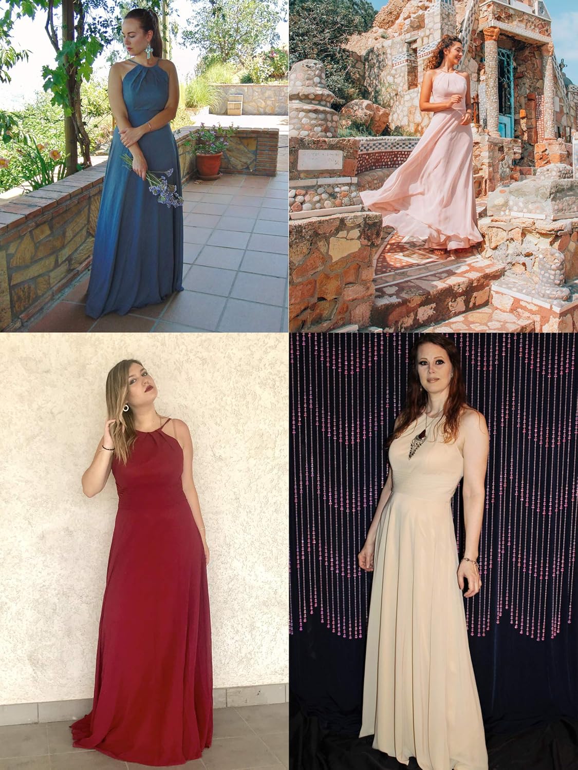 AW BRIDAL Chiffon Halter Long Bridesmaid Dresses Plus Size Formal Dreses for Women Maxi Evening Gown: Clothing