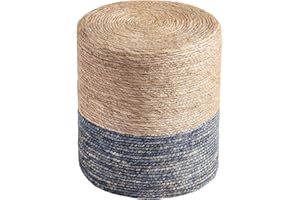 Cplxroc Pouf Ottoman, 100% Handwoven Seagrass Braided Pouffe, Boho Decor Floor Chair for Couch or Desk, Outdoor Ottomans for Garden, Round Footrest with Wood Frame, Home Decorative Seat for Balcony