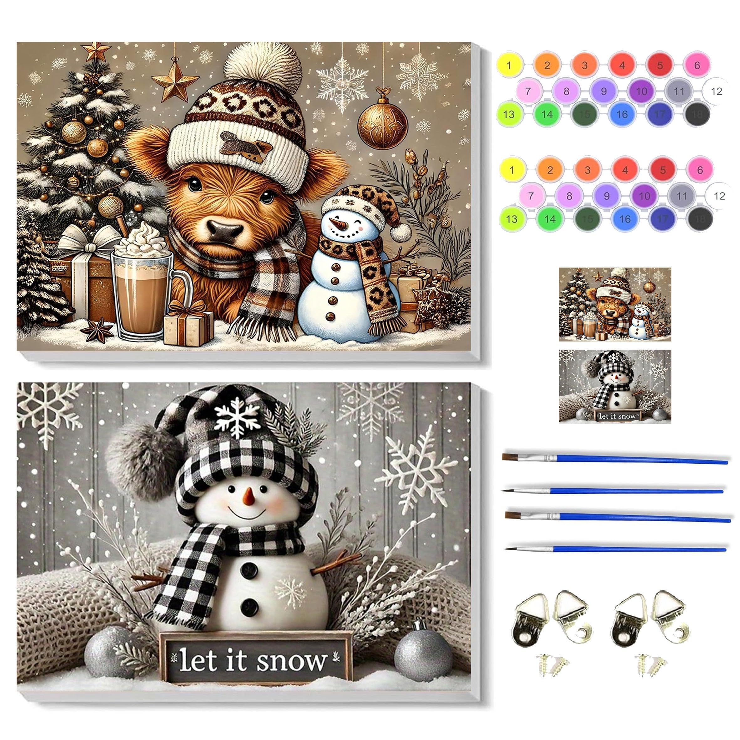 Photo 1 of 2 Pack Christmas Paint by Numbers Kit for Adults Beginner with Framed,Snowman Easy Adult Paint by Number Kits on Canvas DIY Painting for Beginners Art by Numbers for Home Wall Decor 10x12 Inch