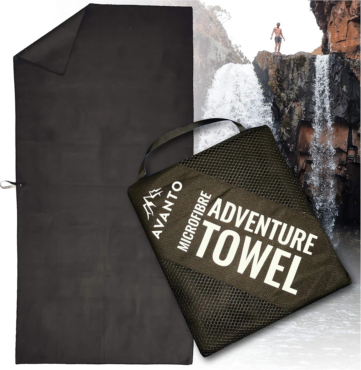 AVANTO Backpacking Towel, Compact Microfiber Travel Towel, Fast Drying, Super Absorbent Swim Towel, Sand Free, for Kayaking, Hiking, Beach, Yoga, Workout, Camping, Gym, Swimming, Motorcycle(Black): Home & Kitchen