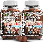 15in1 Mushroom Gummies with Lion's Mane Turkey Tail Cordyceps Reishi Chaga Sweet Toot Maitake Meshima Poria Cocos Shiitake Tremella, Oyster Agaricus Mushrooms for Men and Women Supplement - 2Pack