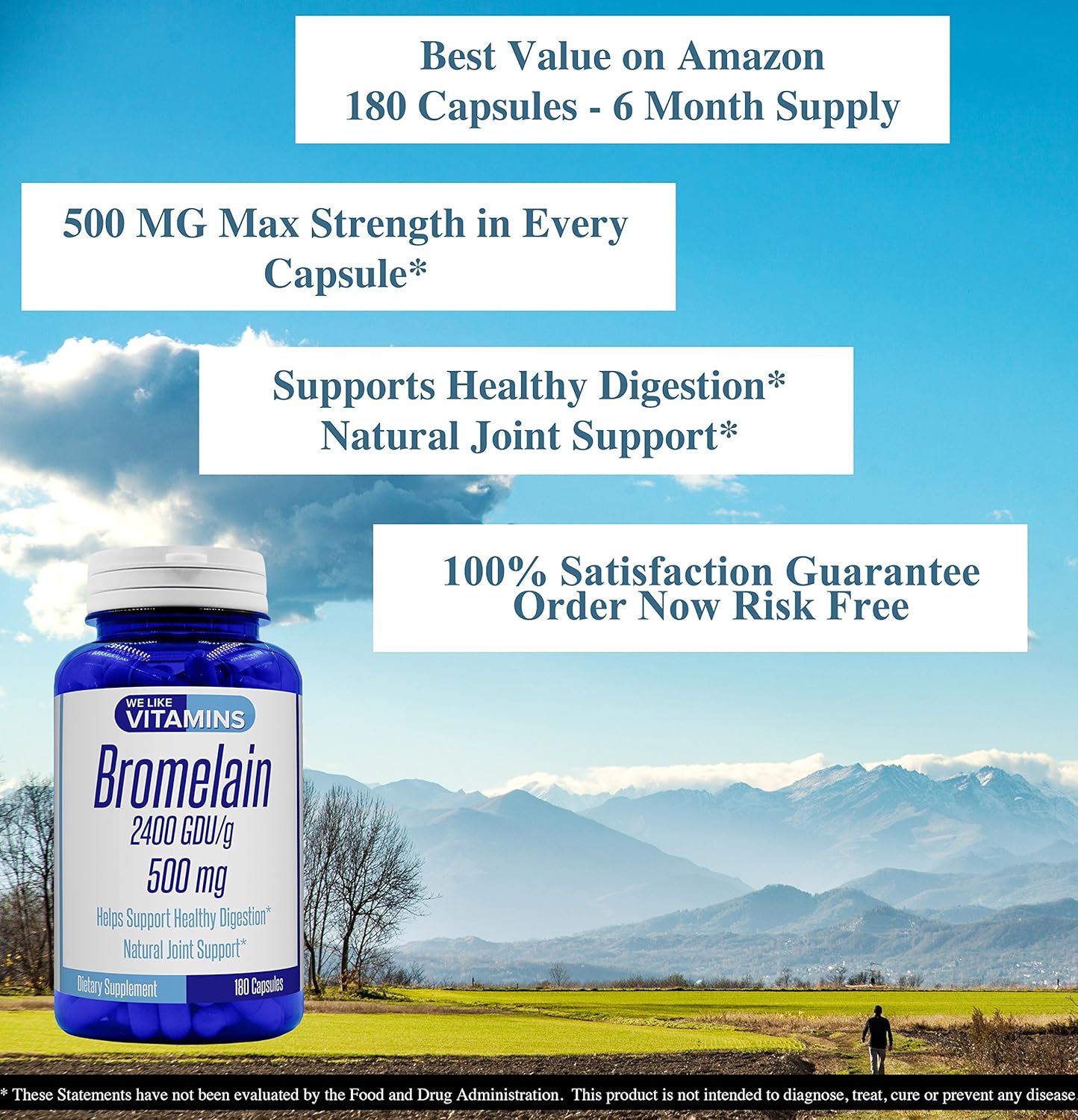 Bromelain 500mg - 180 Capsules - Bromelain Supplement - Proteolytic Enzymes from Pineapple Supporting Nutrient Absorption and Digestion 2400 GDU/g: Health & Personal Care