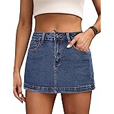 Denim Skort for Women High Waist Mini Denim Skirt Casual Stretch Women Jean Skirt with Pockets