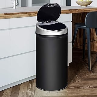 Ribelli Edelstahl Mülleimer - Abfalleimer mit Sensor - automatisches Öffnen und Schließen - Klemmring für Müllbeutel - Abnehmbarer Deckel - mit LED-Funktionsanzeige (schwarz, 30 Liter)