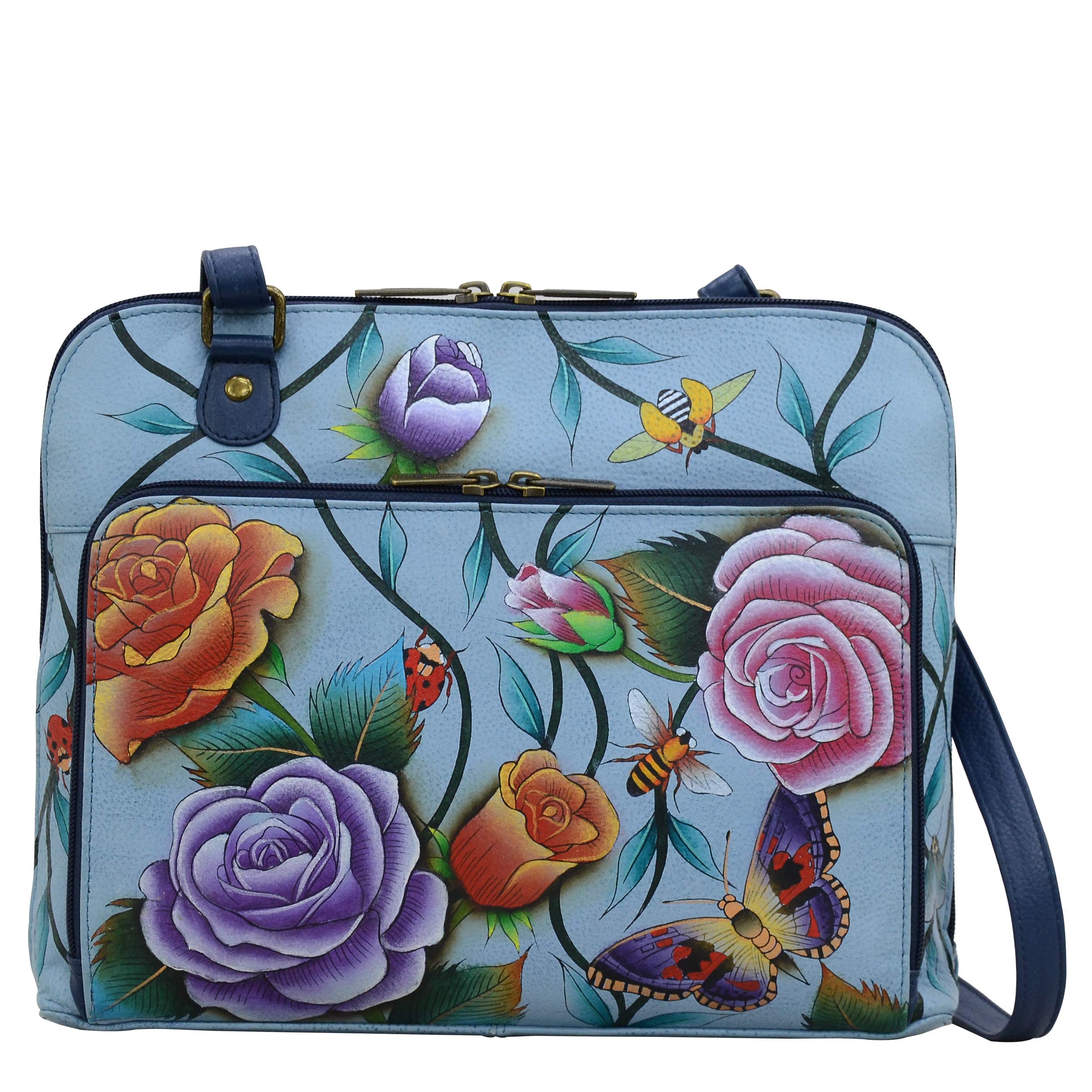 Anuschka Hand Painted Leather Women's Large All Round Zippered Organiser Cross-Body | Roses D’Amour (Roses D’Amour)