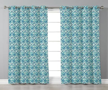 Satin Grommet Window Curtains Ikat Abstract Shapes With Lines