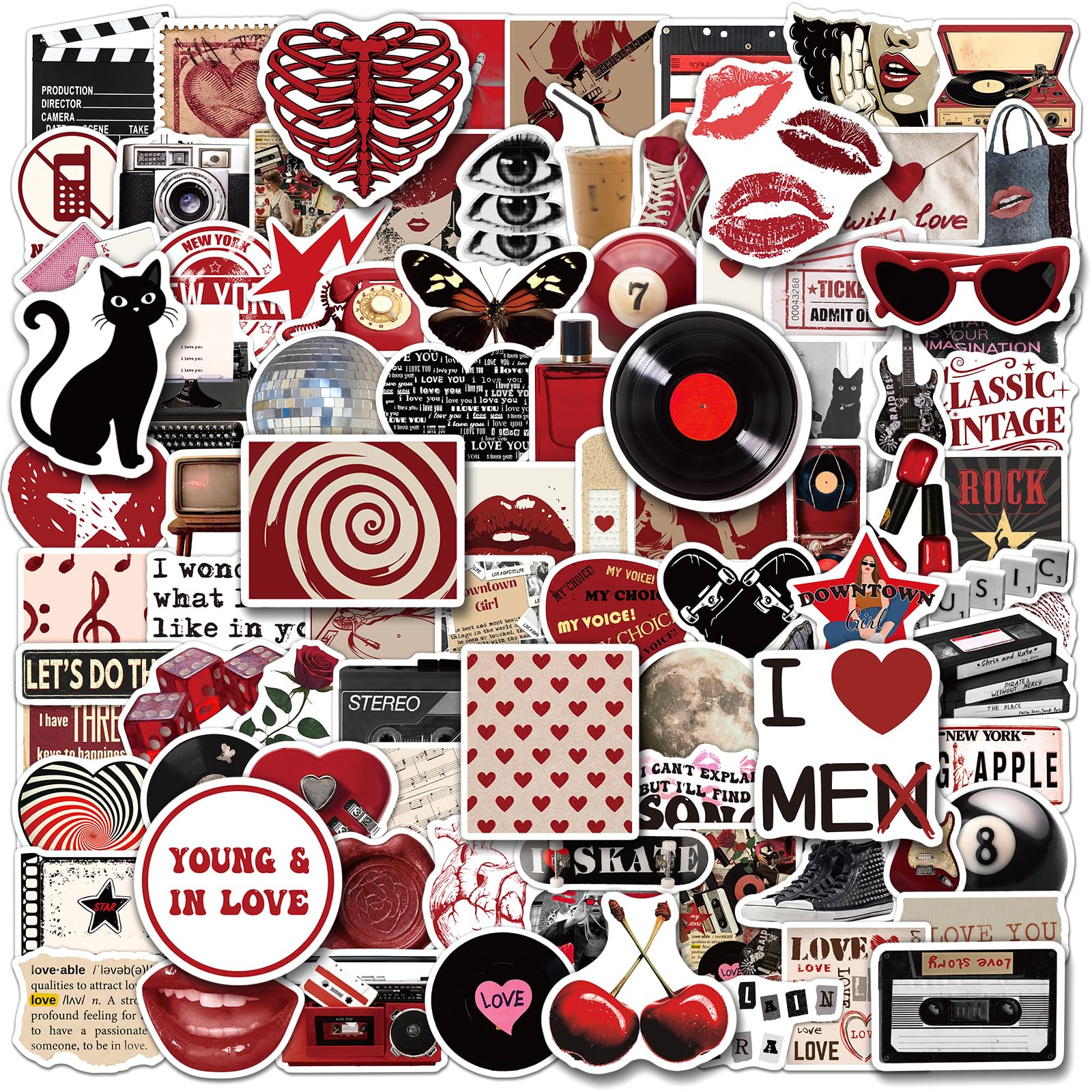 Photo 1 of 200PCS Downtown Girl Stickers Aesthetic, Trendy Stickers for Girls Teens Red and Black Downtown Girl Sticker Journal Laptop Urban Fashion Party Favor Room Decor