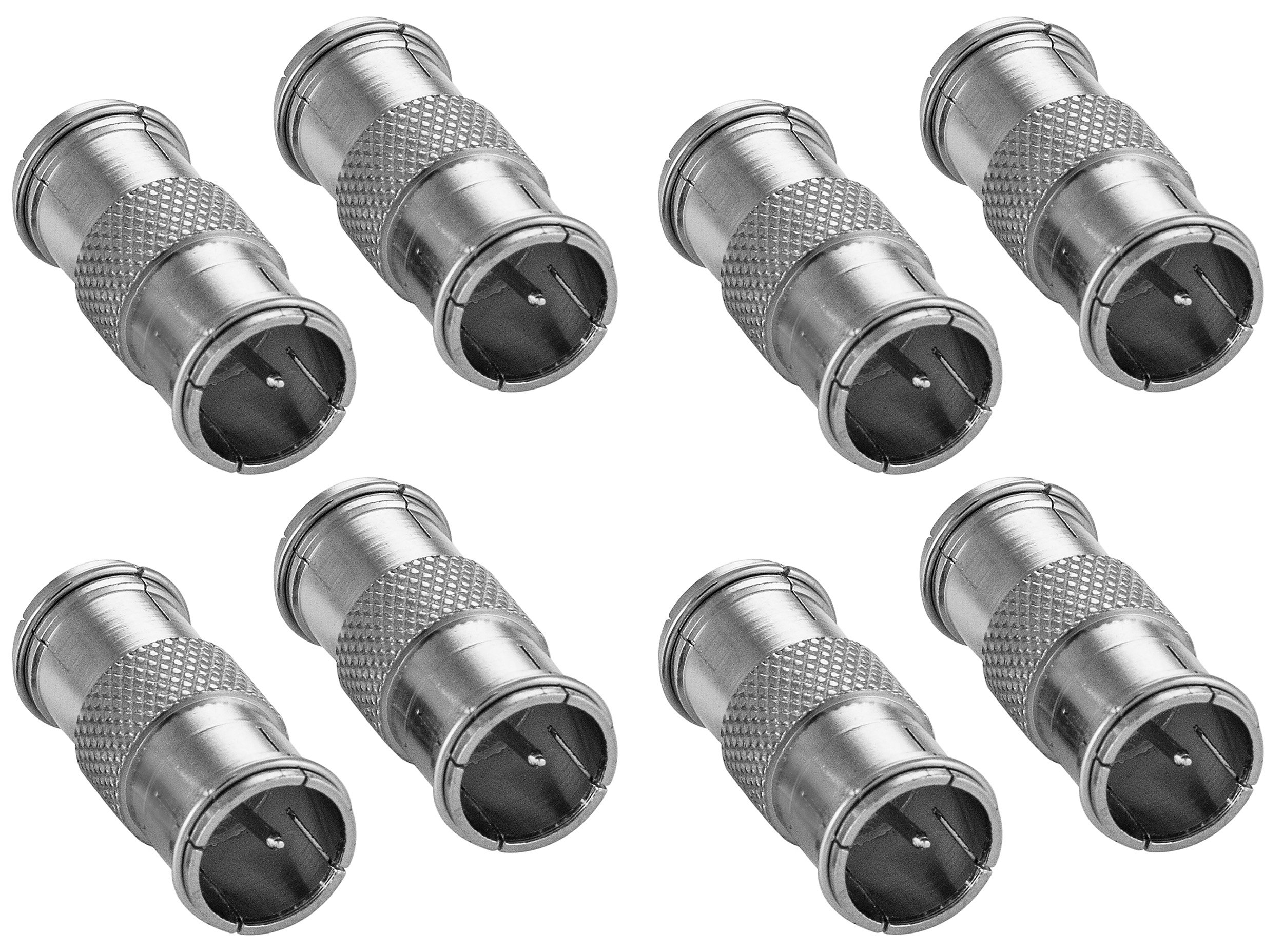 POPPSTAR 8x F-Quick connector coupling (F-Quick SAT adapter F-plug on both sides), for coaxial cable, antenna cable, silver