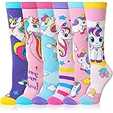Velice Girls Knee High Socks Kids Long Boot Crazy Silly Tall Fun Gift Cute Animal Cotton Long Socks 6 Pairs
