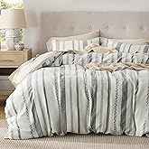 Bedsure Waffle Queen Comforter Set - Ivory Cotton Bedding Set for All Seasons, Stripe Fluffy Bed Set 3 Pieces with 1 Waffle Weave Comforter Queen Size and 2 Pillow Shams