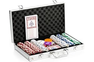 Maverick Poker Case of 300 Chips + 2 Sets of 54 Cards + 5 Dice - Texas Hold'em Rules Included