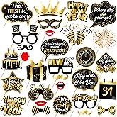 33pcs New Years Eve Party Photo Booth Props Happy New Year Party Selfie Photo Props 2026 NYE Holiday Party Decorations for Hello 2026 New Year Festival Supplies