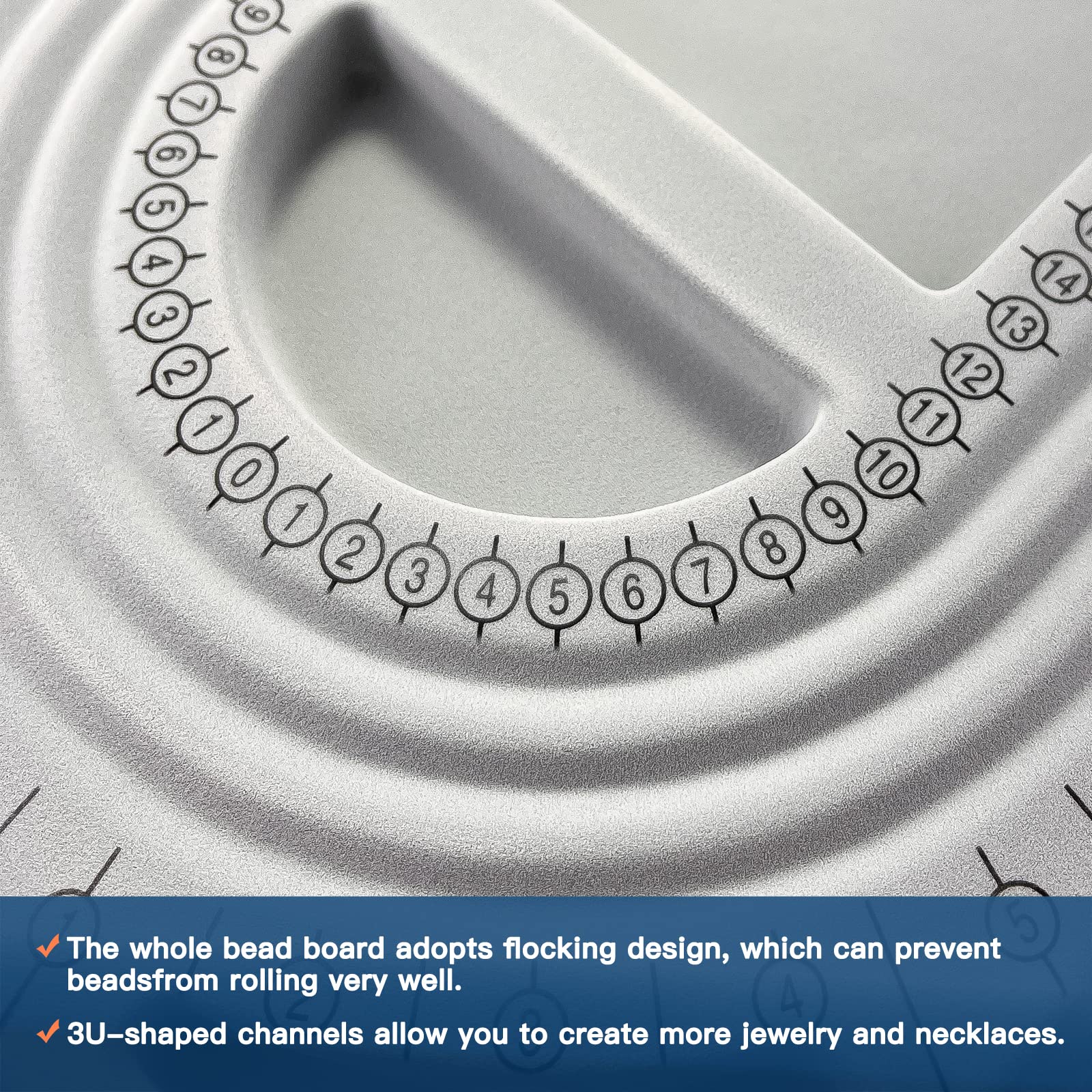 The Bead Board with Clear Cover,Grey Flocked,6 Recessed Compartments,3 U-Shaped Channels,Design Boards for Jewelry Bracelet Necklace Making DIY