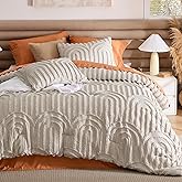Bedsure Boho Tufted Beige Comforter Set Queen Size, GentleSoft™ 3 Pieces Boho Farmhouse Decor Bedding, Arch Shabby Chic Bedding for All Seasons, 1 Bed Comforter, 2 Pillow Shams, 90x90 Inches