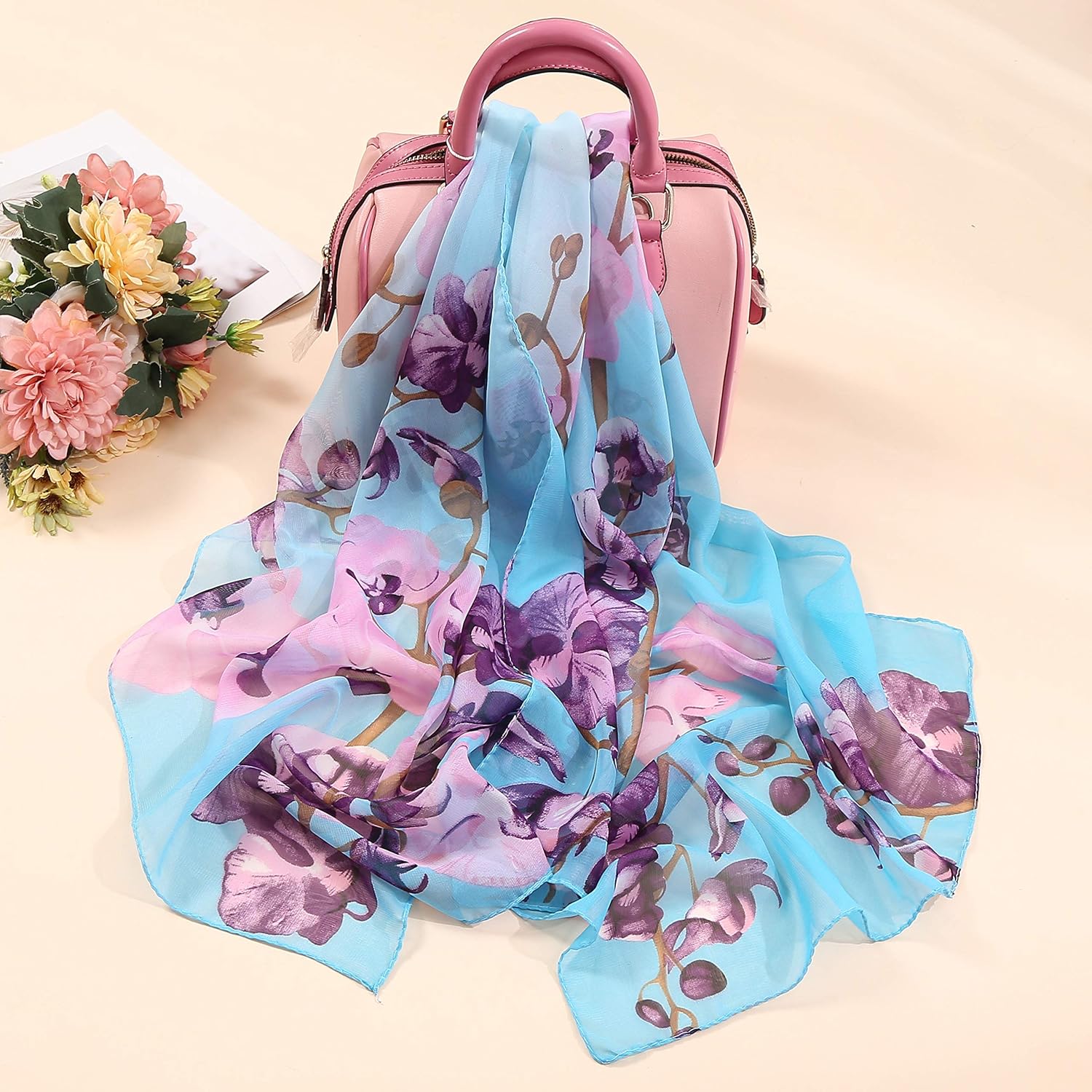 Women's Chiffon Scarf Lightweight Fashion Sheer Scarfs Shawl Wrap Scarves, 6&b, 16050CM at  Women’s Clothing store
