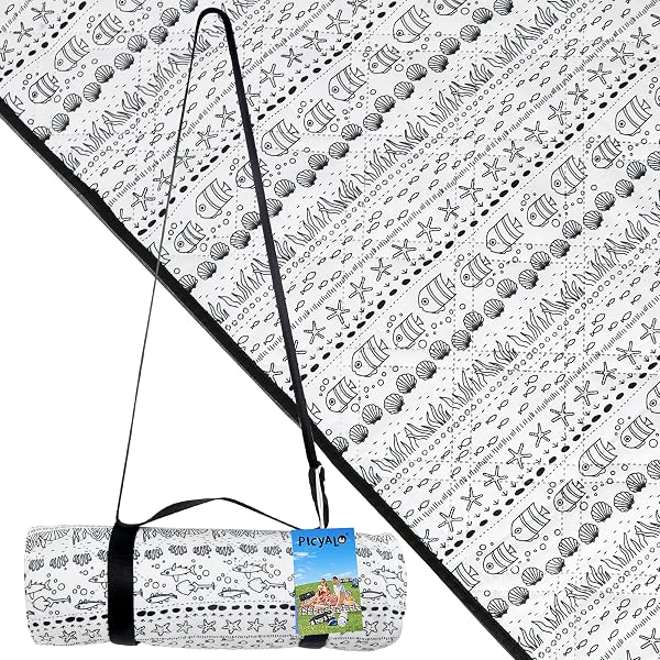 PICYALO OUTDOOR PICNIC BLANKET WHITE FISH 60″X80″ SANDPROOF BEACH BLANKET WATERPROOF PICNIC BLANKETS FOLDABLE FOR CAMING, BEACH, OUTDOOR ACTIVITIES.