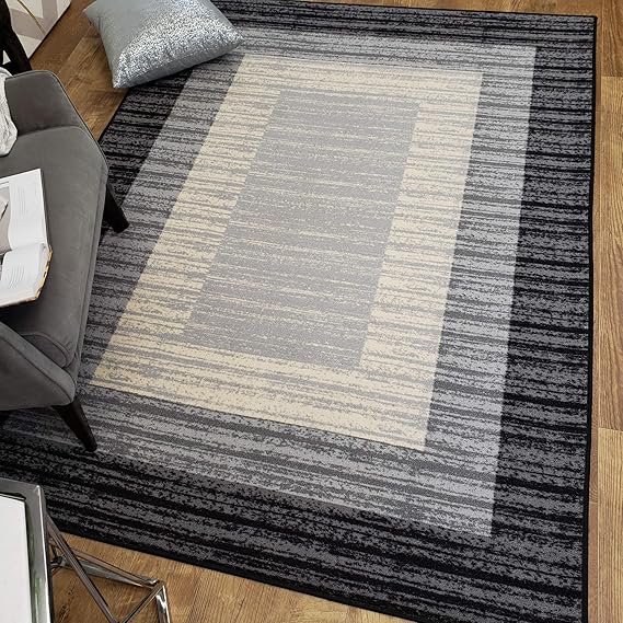 Area Rug 3x5 Gray Border Stripe Kitchen Rugs and mats