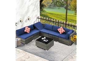 HOMREST 7 Piece Outdoor Patio Furniture, Hand Woven PE Rattan Patio Conversation Sets, Outdoor Sectional Set with Storage Table, Cushions and Pillows, Lift Sofa for Garden, Balcony, Lawn