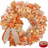 Presentastic 24 Inch Fall Wreaths for Front Door, Pumpkin Wreath | Handmade Autumn Leaf Wreath with Storage Bag & Ribbon Bow, Fall Door Wreath for Home Porch Thanksgiving Farmhouse Wall Decor