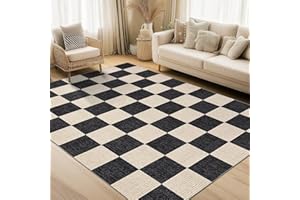 GarveeHome 5x7 Checkered Rugs for Dining Room Machine Washable Non-Slip Low Pile Bedrooms Rugs Modern Geometric Black and Cam