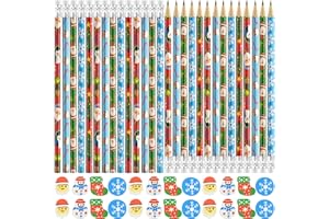 ZUAZAOR 96 Pieces Christmas Pencils and 3D Funny Erases in Bulk for Kids Chrsitmas Party Goodie Bags Fillers Gifts 48 Set o Student Pencils and Erasers For Office School Classroom Rewards Supplies (Christmas)