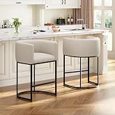 VATROS 26" H Counter Height Bar Stools Set of 2, Modern Barrel Counter Stools with Backrest and Arms, Linen Fabric Upholstered Accent Barstools for Kitchen Island,Support 450 LBS (Beige)