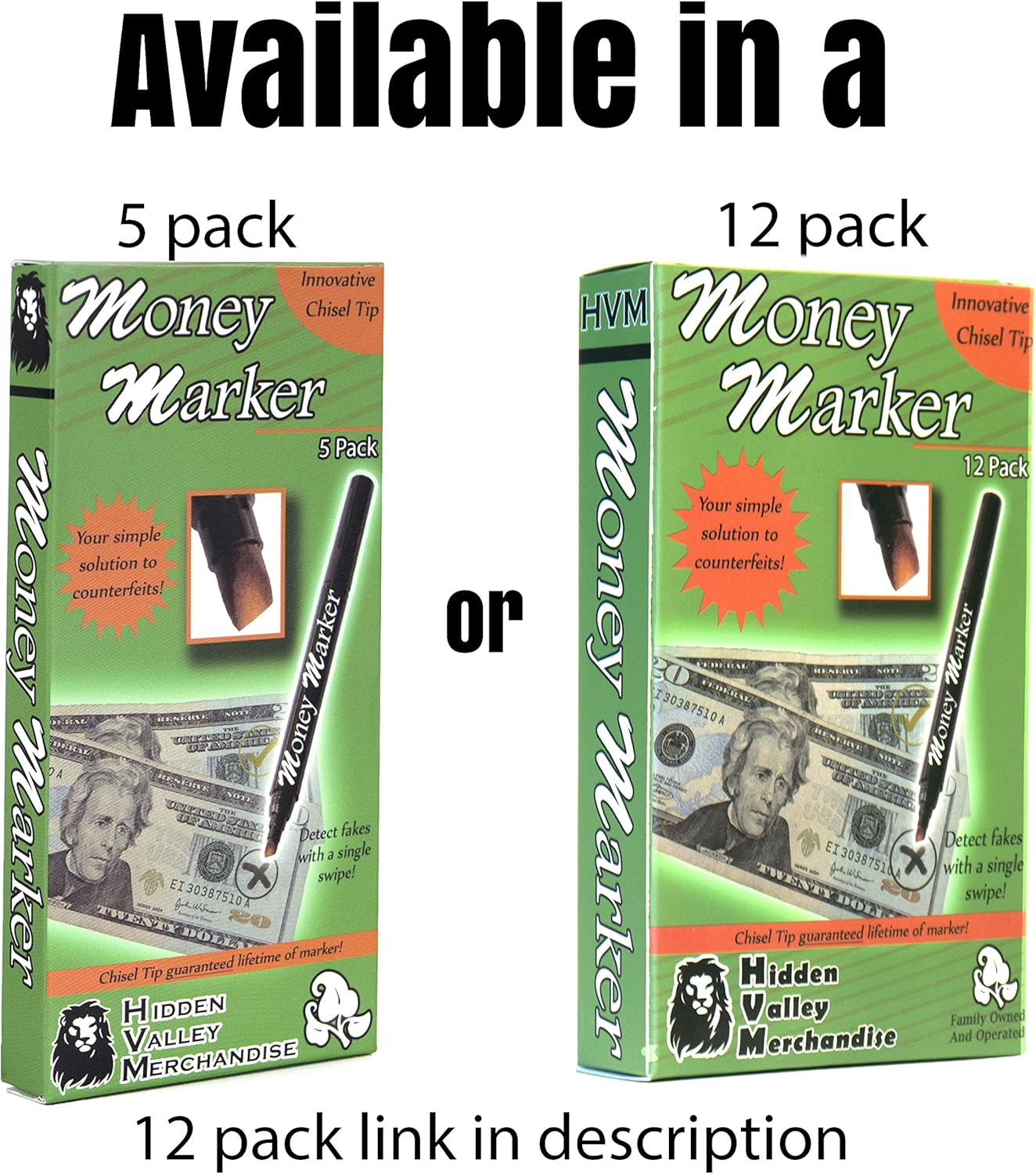 Money Marker (5 Counterfeit Pens) - Counterfeit Bill Detector Pen with Upgraded Chisel Tip - Detect Fake Counterfit Bills, Universal False Currency Pen Detector Pack : Office Products