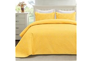 Whale Flotilla Soft Quilt Set Full/Queen Size, 3-Piece Lightweight Modern Queen Quilt Bedding Set Bedspreads Coverlets for All Seasons, Yellow