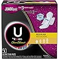 U by Kotex CleanWear Ultra Thin Feminine Pads with Wings, Regular, Fragrance-Free, 50 Count