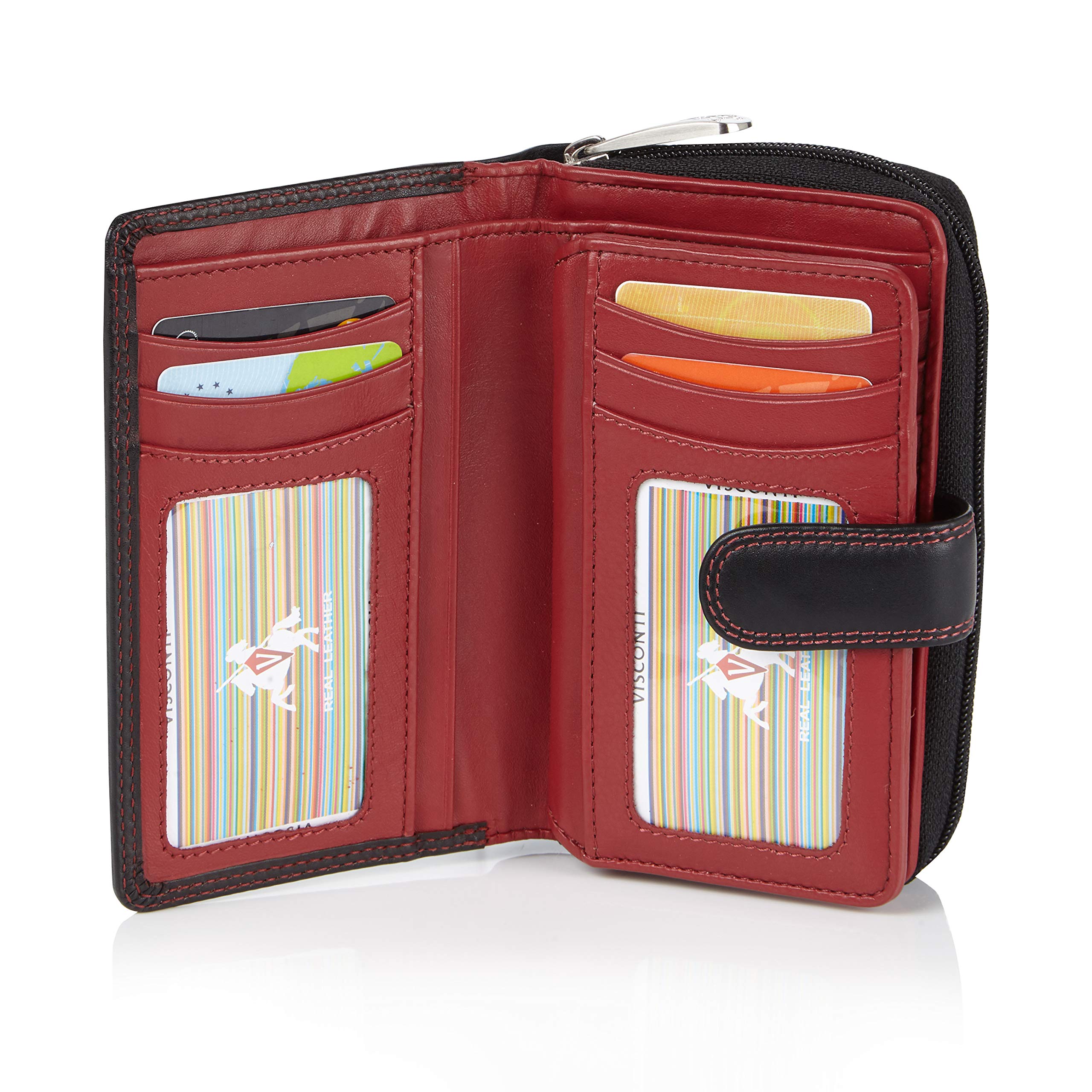 VISCONTI Ladies Soft Leather Colorado Collection Purse RFID Blocking CD22 Black/Red