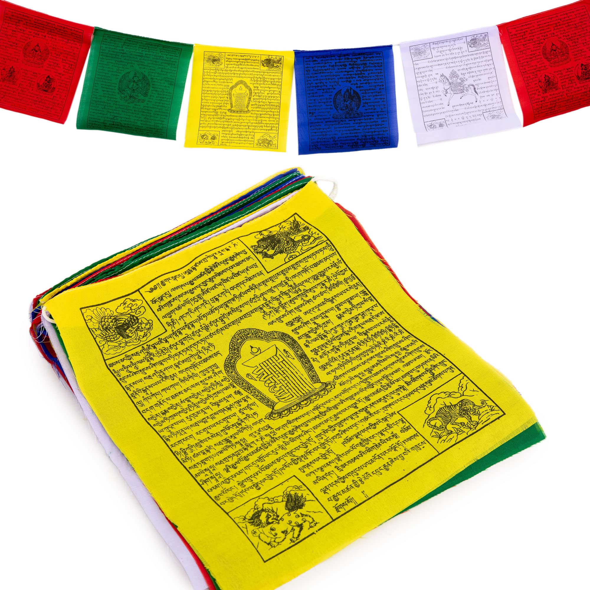 Large Tibetan Prayer Flags - 10 x 12 - Traditional Hand Printed, Wind Horse, 25 Flags
