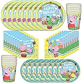 Treasures Gifted Officially Licensed Peppa Pig Birthday Decorations - Serves 16 Guests - Dinnerware Classic Set - Peppa Pig Party Supplies - Plates, Cups & Napkins