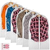 Clear Garment Bag Suit Bags for Closet Storage, Vinyl Garment Bags for Hanging Clothes, Coat Covers for Closet with Zipper and Plastic Garment Bags for Hanging Clothes - 24'' X 40''/6 Pack