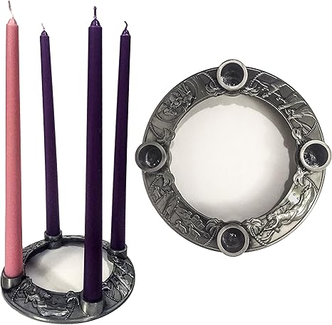 Aleko Chdw20wh Decorative Holiday Christmas Advent Wreath With 4 Candle Holders Green And Silver Wreaths