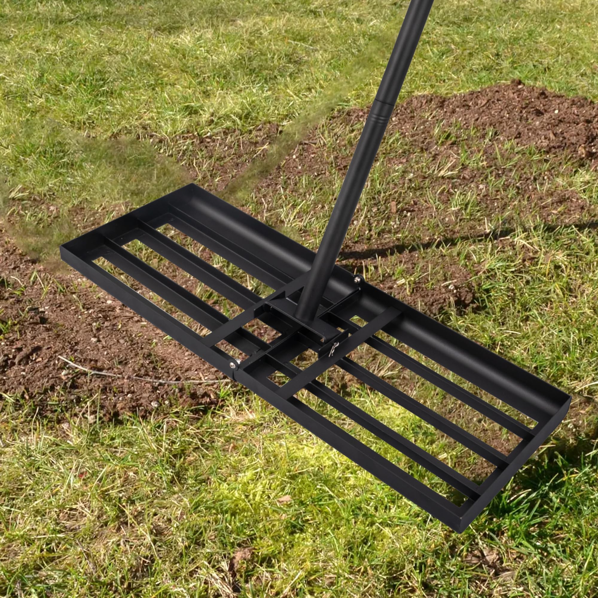 Photo 1 of Luvenia Lawn Leveling Rake,Stainless Steel 28"x10" Folding Lawn Leveler,75" Adjustable Rubber Handle,Leveling Rake for Garden, Golf Lawn and Farm