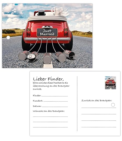 50 Ballonflugkarten zur Hochzeit JUST MARRIED | gelocht, wetterfest, extra leicht | Din A6 Ballonkarten für weiten Flug | bei