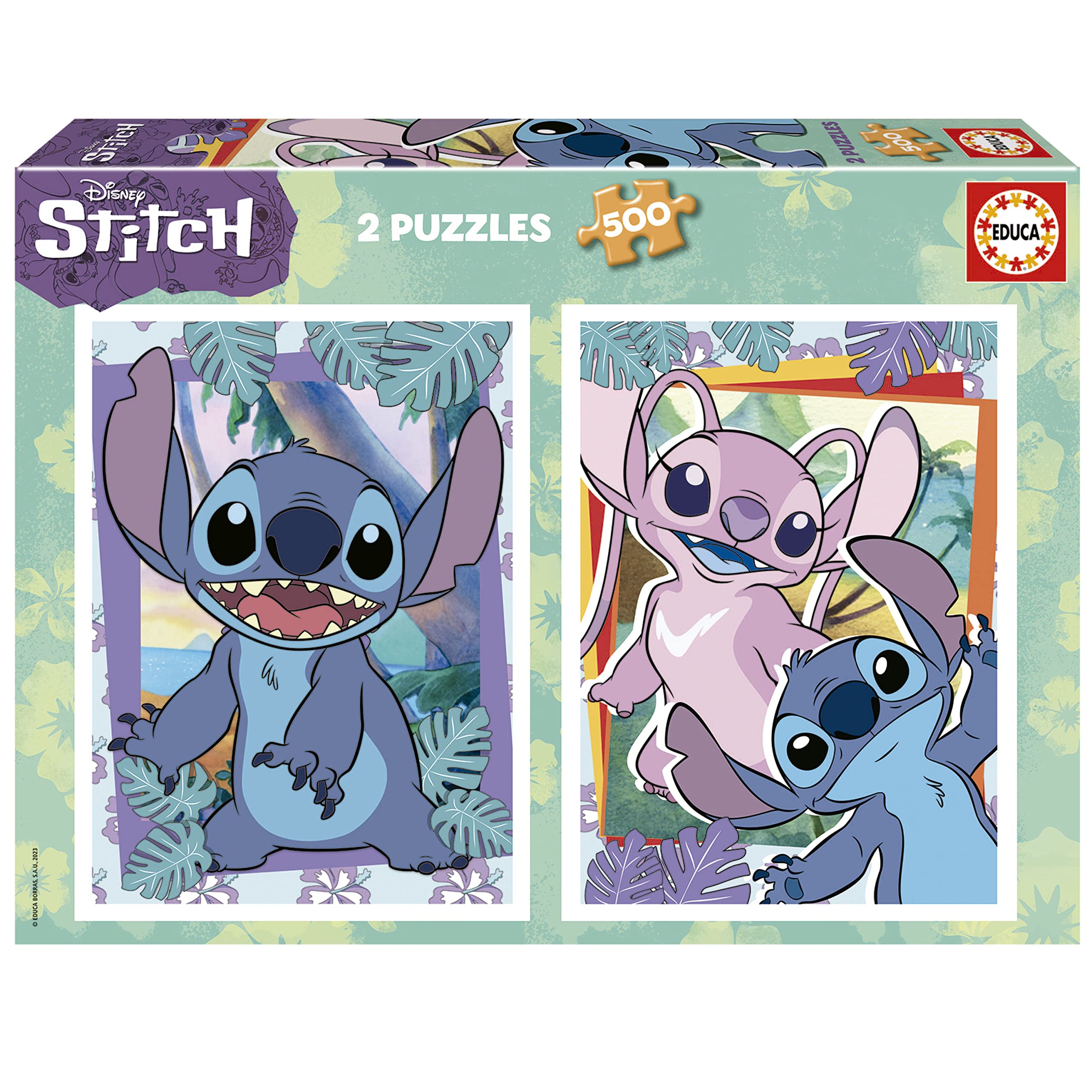 Educa - Pack of 2 Puzzles with 500-Piece Each and Stitch's images, Includes Glue Fix Puzzle, from 11 years old (19732)