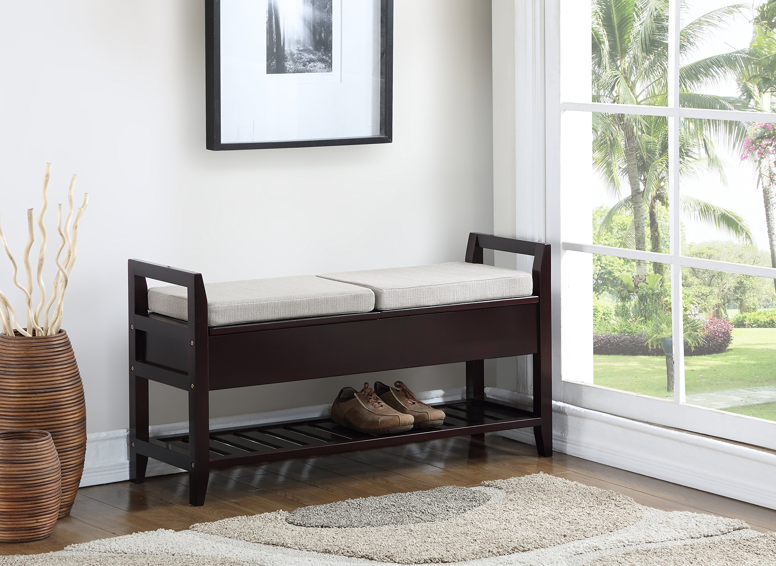 Roundhill Furniture 3432EP Vannes Espresso Storage Shoe Bench